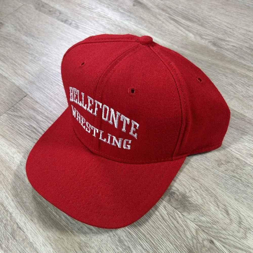 VTG New Era Bellefonte Wrestling Snapback Hat Red Wool Cap Made in USA